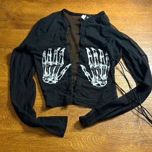 Edgy Black Top with Skeleton Hand Design
